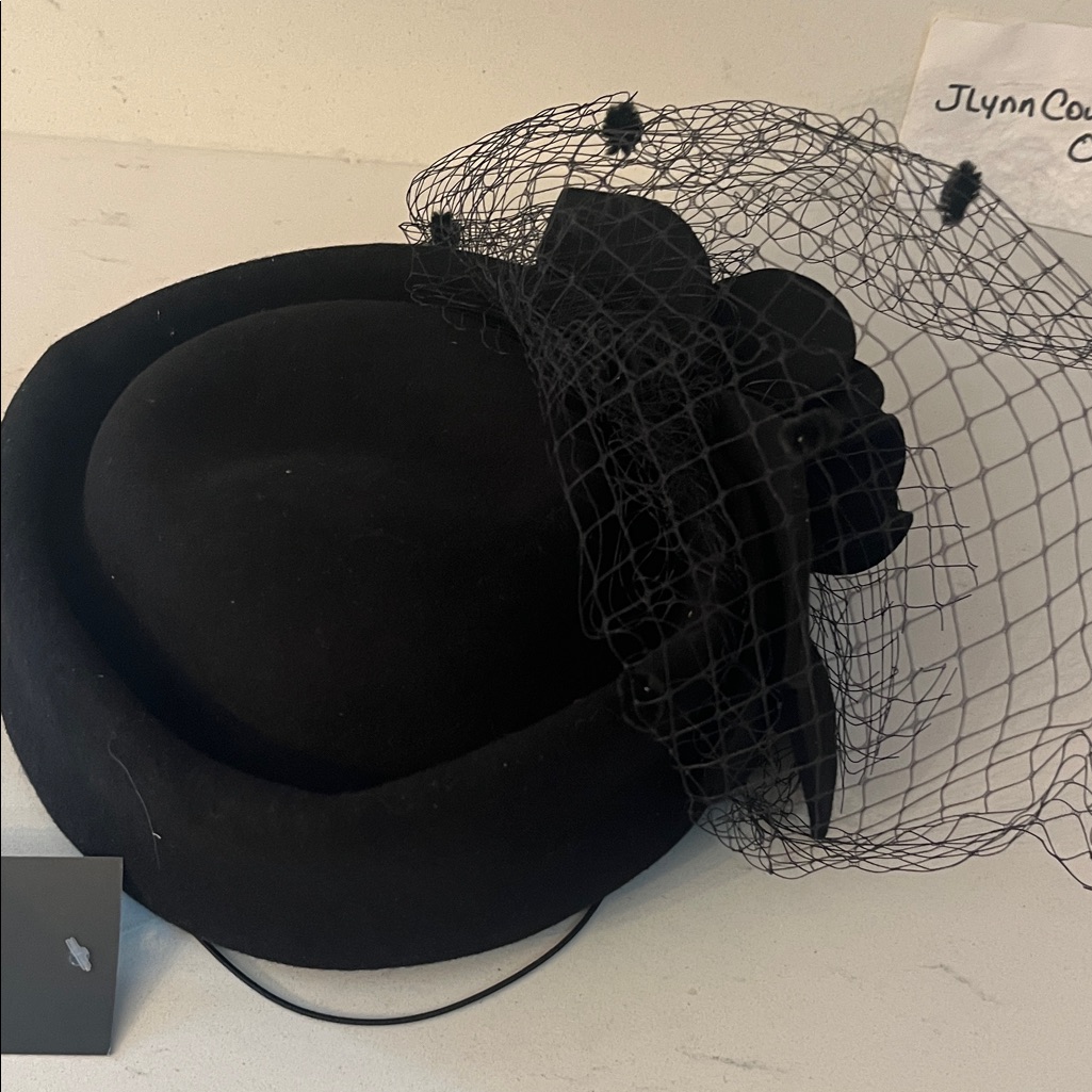 New Chic Black Hat With Veil, Wool Black Hat Pillbox New Tea Or K Derby Party